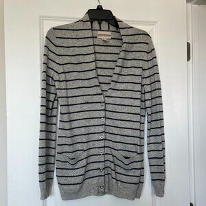 Banana Republic Gray & Navy Striped Wool Cashmere Cardigan Size S